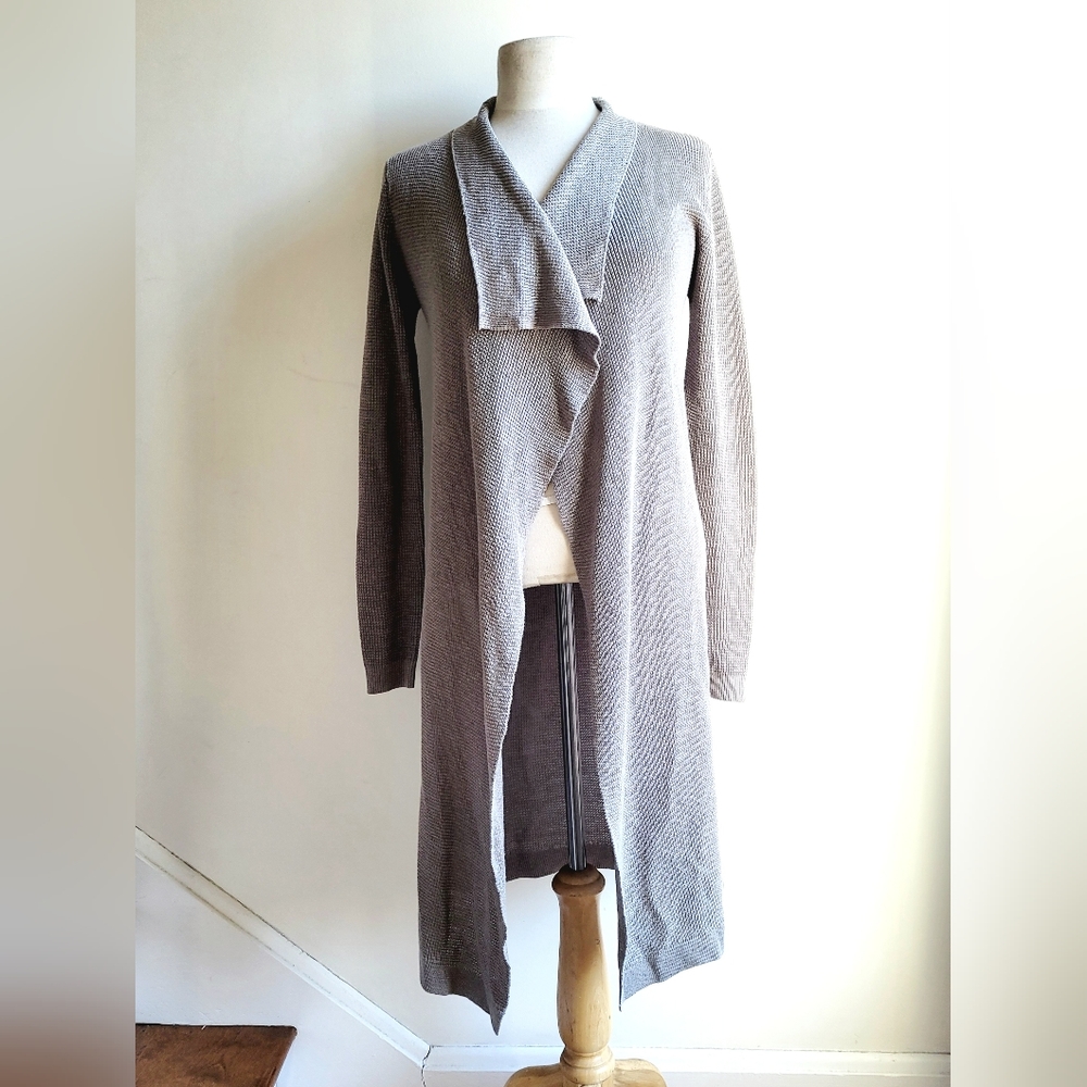 LINE THE LABEL Linen Blend Waffle Knit Long Cardigan Gray XS